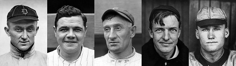 The Original Five Hall of Fame Inductees: Ty Cobb, Babe Ruth, Honus Wagner, Christy Matthewson, and Walter Johnson.